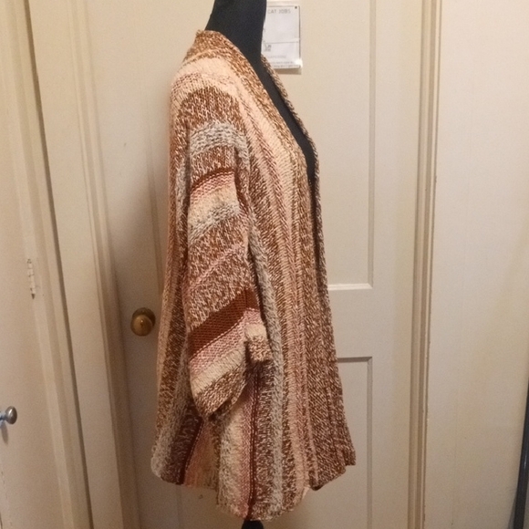 J. Jill Sweaters - J. Jill Striped Open-Front Cardigan in Pink, Cream & Brown Earth Tones